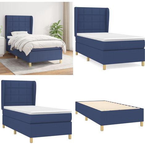 Sommier à lattes de lit avec matelas Bleu 80x200 cm Tissu - Lit Plateforme - Lit Double - Literie - Matelas Ressorts Ensachés - Têtière Ajustable - Home & Living (1/5)