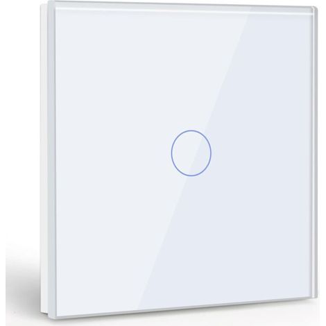 Interrupteur tactile 1 gang 1 voie blanc – Panneau en verre cristal – LED affichage – Charge max 300W inductive – Sans fil neutre (1/5)