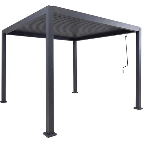 Pergola HHG-512, Terrassenüberdachung Gartenpavillon Lamellen-Pavillon, 10cm-Aluminium-Gestell 3x3m anthrazit