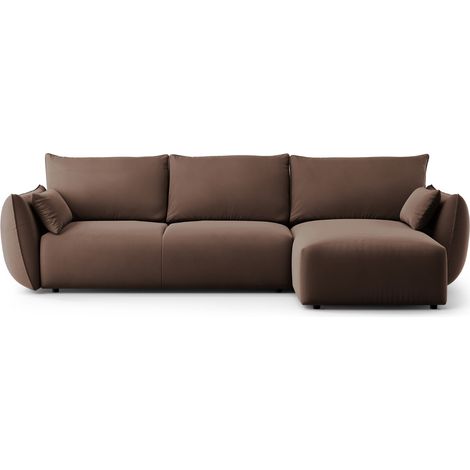 Canapé d'angle droit convertible + box 4 places velours chocolat (1/5)