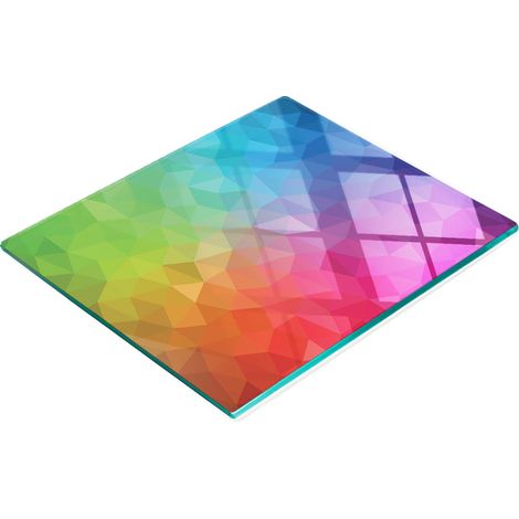 Tagliere da cucina decorativo in vetro, con motivo geometrico arcobaleno, 60x52 cm (1/5)