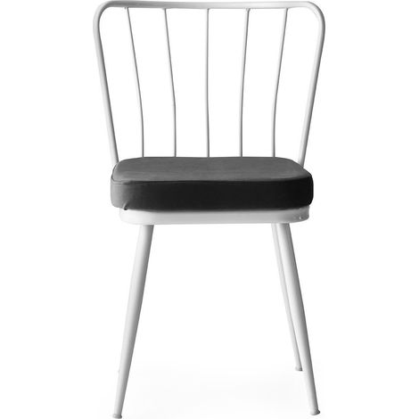 Chaise métal blanc et assise velours noir Manky - Lot de 4 (1/5)
