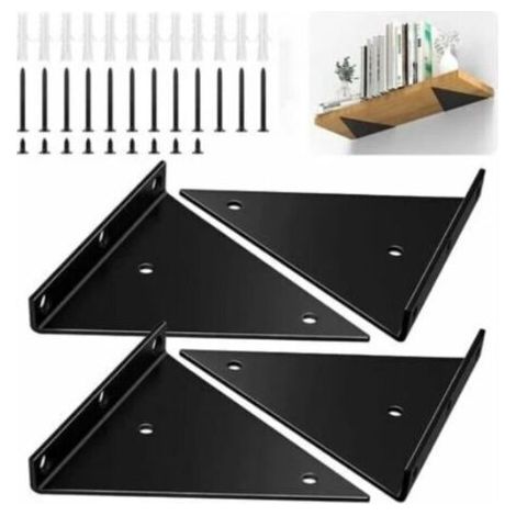 Set of 4 Heavy Duty Iron Wall Mount Brackets with Screws, Invisible Right Angle Wall Shelf Bracket with Large Capacity, Black (1/4)