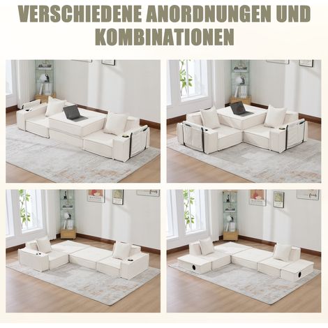 Canapé-lit double moderne avec canapé tissu confortable deux places et deux coussins, pouf décoratif élégant avec rangement latéral et porte-verres, idéal coin lecture, salle de jeux (1/5)