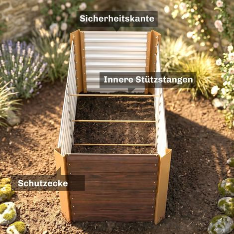 Coffre de jardin surélevé lot de 2, bac à plantes extra profond, métal, 120 x 60 x 60 cm marron (1/5)