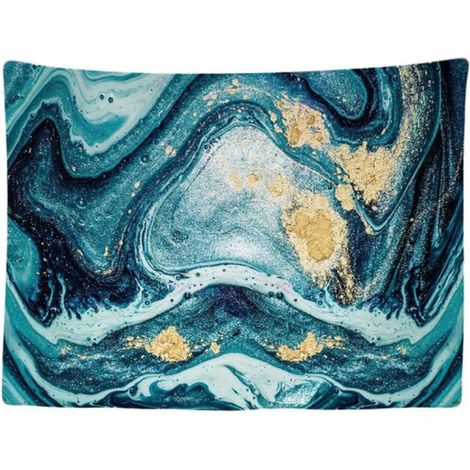 - Décoration murale en marbre bleu et or - 200 x 150 cm - Grande tapisserie - Poster - Turquoise mer (1/5)