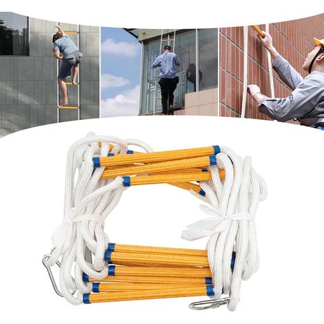 Strickleiter, 10m Feuerfeste Rettungsleiter mit 2 Karabiner für Feuerwehr Rettung für 3-4 Stöckiges Haus, Baumhaus, Balkon und Geländer, Tragfähigkeit bis zu 200KG von Poweka