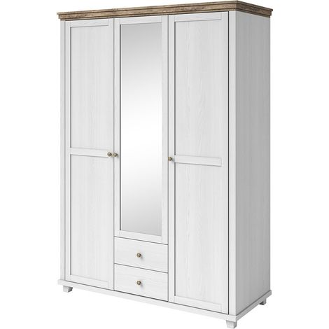 Armario 150x220 con 3 puertas y 2 cajones. Colores blanco y roble. Colección ASSIA