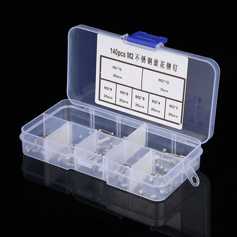 Assortiment de 140 rivets pleins M2 en acier inoxydable à tête ronde et tige moletée (1/5)