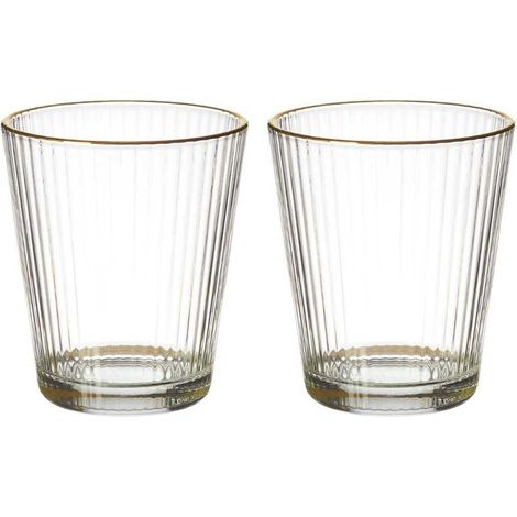Set de 2 verres 30cl en verre avec stries et liseré doré (1/4)