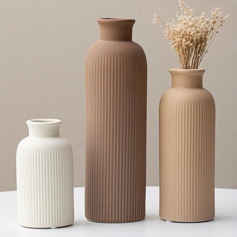 25 cm - Lot de 3 petits vases en céramique - Pour décoration - Orange, jaune, blanc (mélange de café) (1/5)