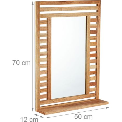 Pratico specchio da parete rettangolare con mensola portaoggetti 100 x 60 cm in legno di noce 130013609