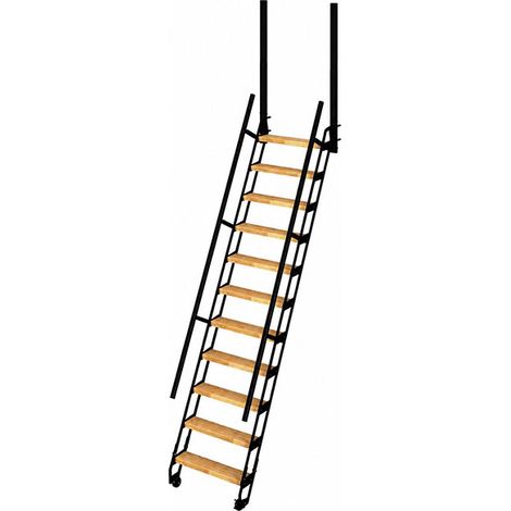 Schwarze Stahlleiter – Holzstufen – Erreichbare Höhe 2.59 bis 2.82m - KLIMB-282-SNMNAT