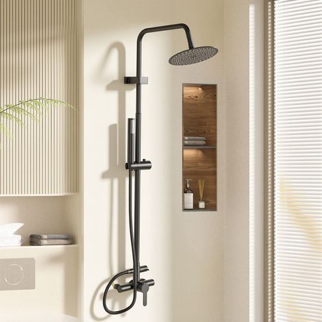 Ensemble de douche à effet de pluie en acier inoxydable - La hauteur du poteau est réglable, Pommeau de douche de 20 cm - Résistant à la corrosion et à la décoloration (1/5)