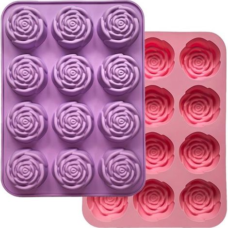 Set di 2 stampi in silicone per dolci con 24 rose. Stampo riutilizzabile, senza BPA, per cioccolato e praline. Facile da pulire. Ideale per pasticceri amatoriali e professionisti. (1/5)