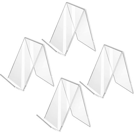 Juego de 4 soportes de exhibición inclinados de acrílico transparente para menús y tarjetas de precios: prácticos expositores de escritorio para restaurantes, tiendas y eventos. (1/5)
