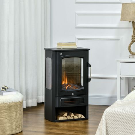 Chimenea eléctrica LED de pie con efecto llamas, 2 niveles de calor 1000/2000 W, negra DESVIAE (1/5)