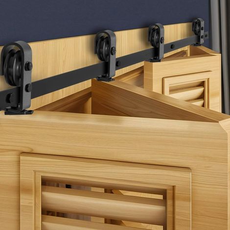 Kit quincaillerie porte coulissante pliante, rail simple 1930 mm en acier carbone, montage haut pour placard (1/5)