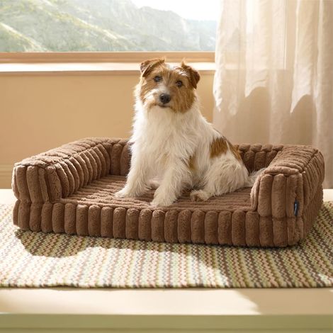 Panier Chien Orthopédique Dehoussable Moyen, 76x51cm, Brun Caramel (1/5)