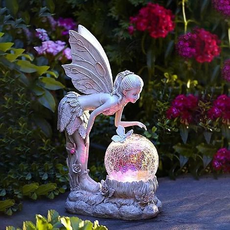 fleur Lumineuse Fe Rsine Ornement Extrieur Fe Sculpture Jardin Statue Elfe Solaire Jardin Statue Fe Statue Dcoration Rtro Rsine Fe Statue