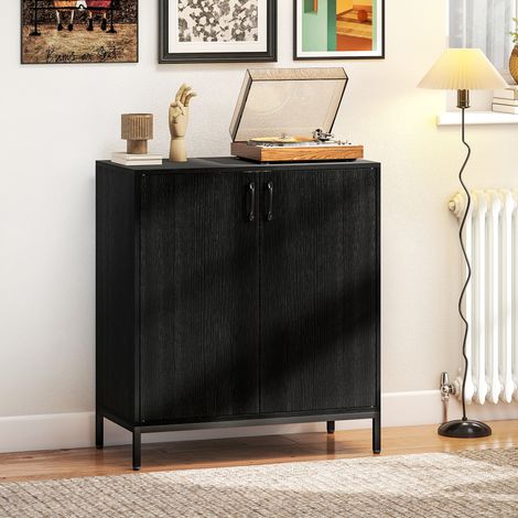 Modernes Küchen-Sideboard, Wohnzimmer-Sideboard mit 2 Türen, verstellbarem Einlegeboden und erhöhtem Sockel, 80 x 40 x 90 cm, Schwarz