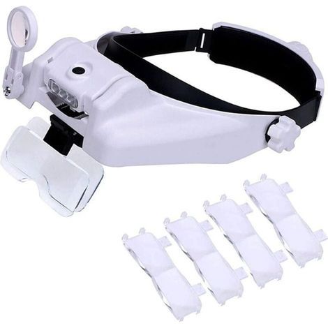 Loupe frontale avec éclairage, équipée de 3 LED, adaptée aux bijoutiers, zoom de 1x à 14x, fonctionnement mains libres, et comprend des lunettes d'éclairage pour la lecture, la couture et la réparatio (1/4)
