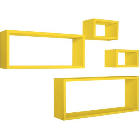 Mensola da parete scaffale cubo set 4 pezzi gialo salotto camera soggiorno moderno Merlino (1/6)