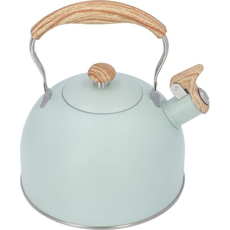 Bouilloire à sifflet en acier inoxydable 2,5 L, grande capacité, poignée anti-chaleur, pour cuisinière, couleur verte (1/5)
