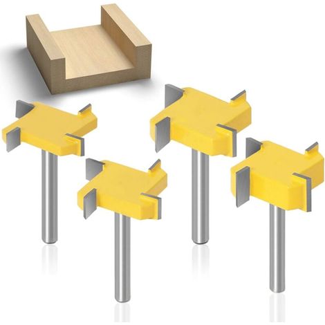6mm Tige Fraises de Surface de Fraisage Jeu d'embouts 4 Plaques D'aile Fraises Aplatissantes Fraises en Carbure de Tungstène Pour le Travail du Bois 4 Pièces (couleur jaune) (1/5)