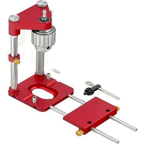 Autre outil du menuisier,Localisateur de perceuse Guide de gabarit de perçage portable Positionneur de perforation precis Outil de travail du bois en acier pour charpentier, modele: Rouge (1/5)