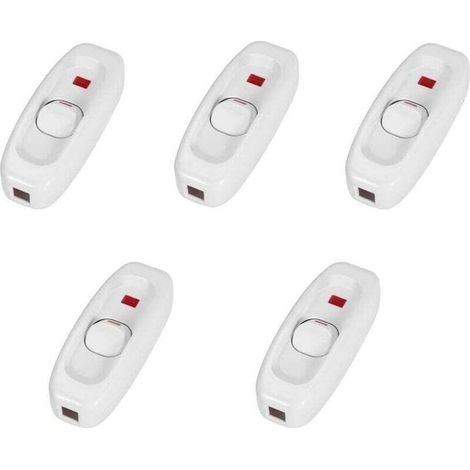 Paquet de 5 interrupteurs - Inline on/Off Lampe de Table Cordon Cordon Commutateur à câble avec Voyant Del (Couleur : Blanc)