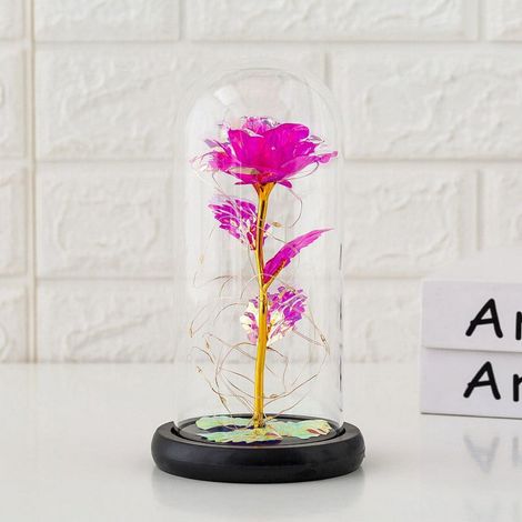 Rose Artificielle - Dôme En Verre Borosilicaté - Lumière LED À 5 Couleurs - Cadeau Pour Anniversaire Mariage Saint-Valentin - 1 Pièce