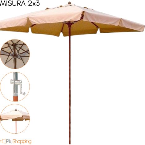 Ombrellone da Giardino 2x3 Palo Centrale in Legno Telo Poliestere per Esterno - Beige (1/5)