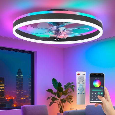 Ventilateur de Plafond avec Lumière LED RGB 40 cm, Télécommande Incluse, Plafonnier Ventilateur Faible Encombrement Sans Pales, Intensité Réglable pour Chambre, Salon, Cuisine (1/5)