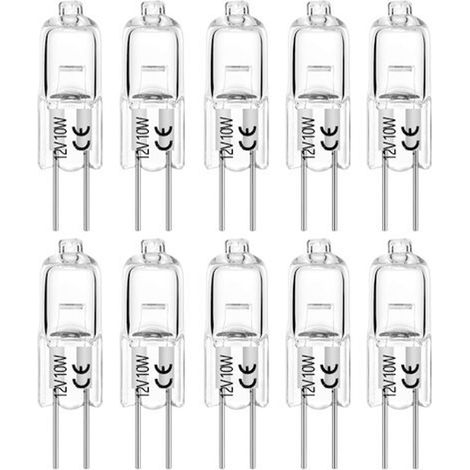 Ampoules halogènes G4 10W 12V T3 type Jc culot à 2 broches de remplacement pour éclairage paysager sous armoire, spot sur rail, dimmable (paquet de 10)