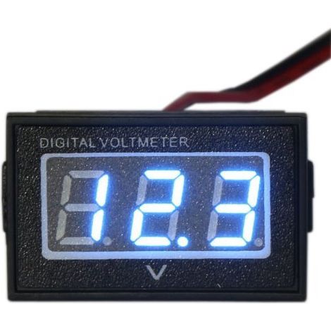 Voltmetro digitale impermeabile da 4,5-150 V CC (12/24/36/48 V) per veicoli elettrici (auto, golf cart, biciclette elettriche, motociclette, ecc.) con LED blu da 1,4 cm (0,56 pollici).
