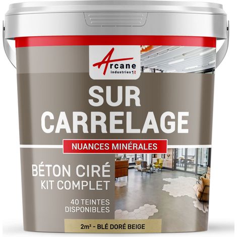 Béton ciré sur carrelage, cuisine, salle de bain, mural, sol, plan de travail, revêtement décoratif douche en kit - 2 m² (en 2 couches) Blé Doré Beige - ARCANE INDUSTRIES