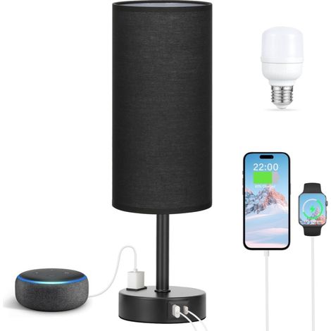 Ensemble lampe de bureau tactile, variateur à trois niveaux, port de chargement USB A + C, prise secteur. (1/5)