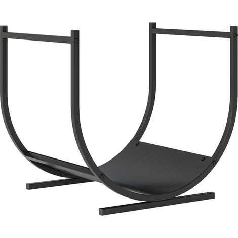 Range-bûches incurvé pour cheminée - 43 x 33 x 38 cm, cadre en métal noir - Porte-bûches robuste pour intérieur et extérieur - Pour cheminée, terrasse - Design stable (1/5)