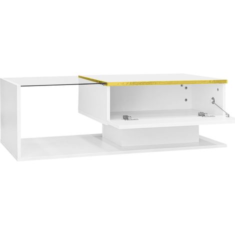 ELVMI Tavolino da salotto con 1 vano contenitore e 2 ripiani aperti, LED dimmerabile 16 colori, 100 × 50 × 32.5 cm (1/5)