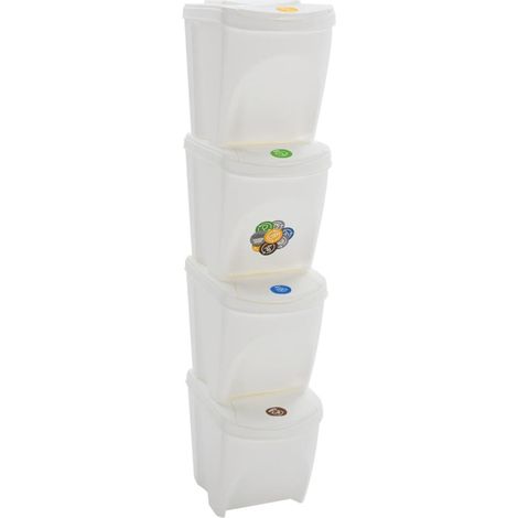 Poubelles empilables, lot de 4, blanches, 100 L, polypropylène