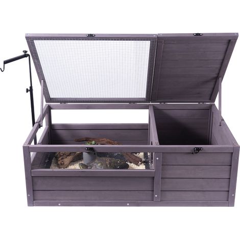 Mophorn Habitat per Tartarughe, Casa per Tartarughe in Legno per Interni ed Esterni, Recinto per Tartarughe con Supporto per Lampada Regolabile, Recinto per Rettili a 2 Camere