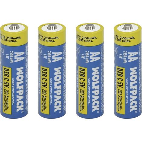 Pila Litio Recargable AA 1,5V USB-C (4 Unidades)
