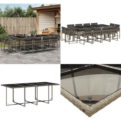Set comedor de jardín con cojines 13 pzas ratán sintético gris - Sillas de jardín - Cojines para sillas