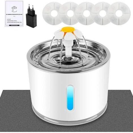 Fontaine à eau pour chat - Avec filtre à charbon actif - Fenêtre de niveau d'eau - LED lumineuse - Grande capacité de 2,4 l - 3 types de débit d'eau de fontaine automatique pour chatdyk-alovez (1/4)
