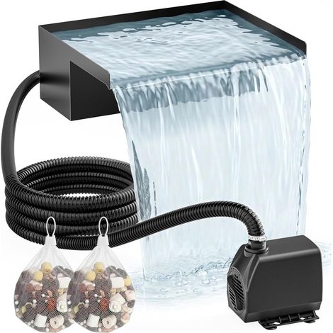 Kit de Cascade de Bassin 30 cm : Ensemble de Déversoir Cascade en Acier Inoxydable 304, Pompe 2500 L/H, Tuyau Antigel 3 m et Câble 5 m – Kit Fontaine Complet