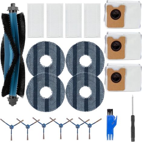 Kit de repuestos FOREHILL de 20 piezas para aspiradora Eufy Omni C20, que consta de 1 cepillo principal, 4 filtros HEPA, 6 cepillos laterales y 4 almohadillas de limpieza. (1/5)