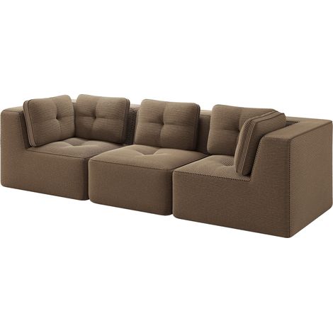 Sofá esquinero modular sin estructura, 3 plazas, pana marrón (1/5)