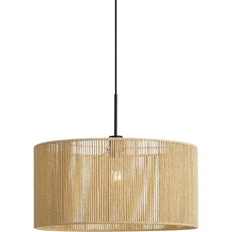 QAZQA Hanglamp zwart met beige papieren touw kap 50/50/25 - Combi (1/5)