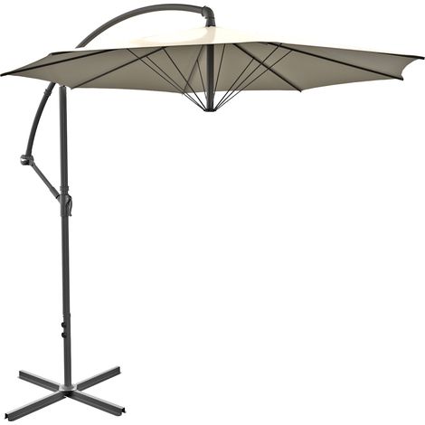 Ombrellone da giardino 3x3 mt con palo decentrato e apertura a manovella. Telo ottagonale con sistema Airvent di colore beige